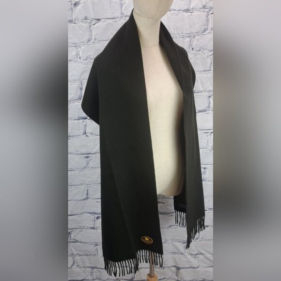 Burberry Men's Scarf Green Logo Knight Vintage Y2K 90s Lambswool England 12"x68" - Picture 12 of 15